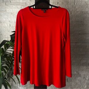 EILEEN FISHER Red Flared Tunic Long Sleeve Boatneck Top Small